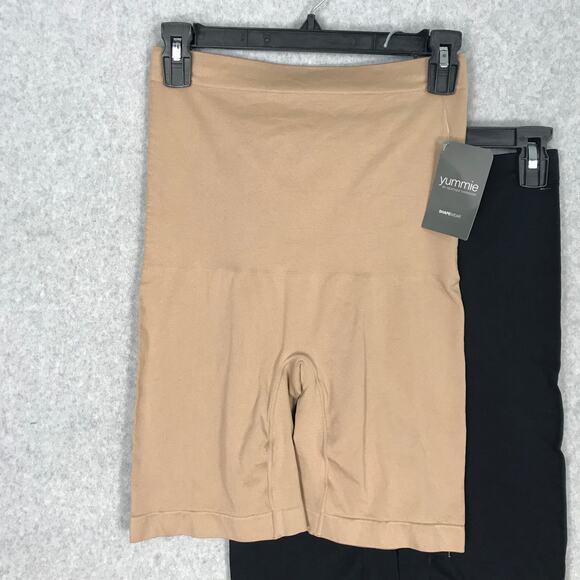 Yummie Shapewear Womens M/L Black Tan Shorts 2 Pack High Waist Shaping Smoothing - Picture 2 of 12